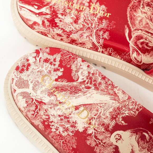 Christian Dior Dway Red Toile du Jouy Flowers Embroidered Slides - Picture 10 of 11